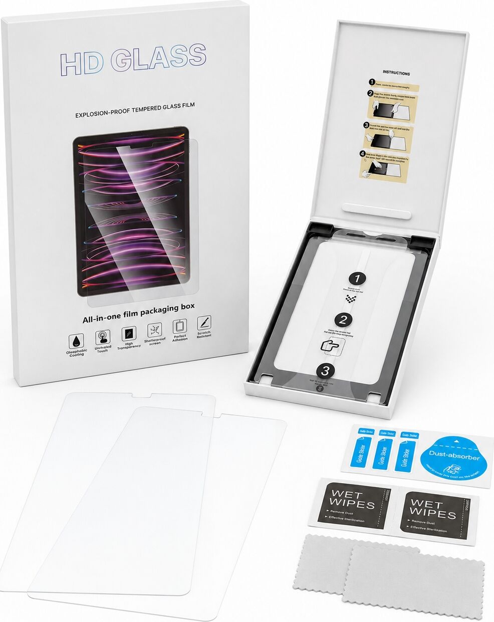 Five-E Apple iPad 11. Nesil A16 (2025) Kolay Uygulama Aparatlı Temperli 2'li Cam Ekran Koruyucu (Kutulu) - 2 Adet A3354 A3355