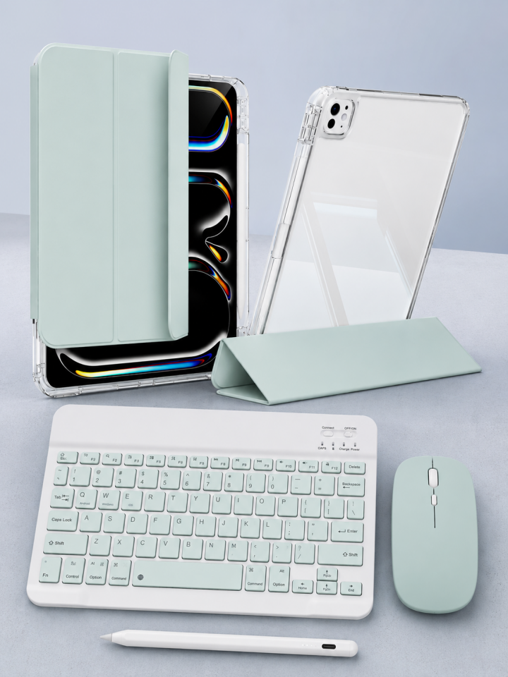 Five-E Apple iPad Pro 13 M5 Foldex Yatay ve Dikey Standlı Türkçe Klavye Mouse Kalem ve Kılıf Seti A3360 A3361