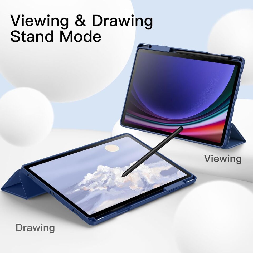 Samsung Galaxy Tab S9 Kalem Şarjına Uygun Kalemlikli Uyku Modlu Stromix Standlı Kapaklı Kılıf Sm- X710 Lacivert