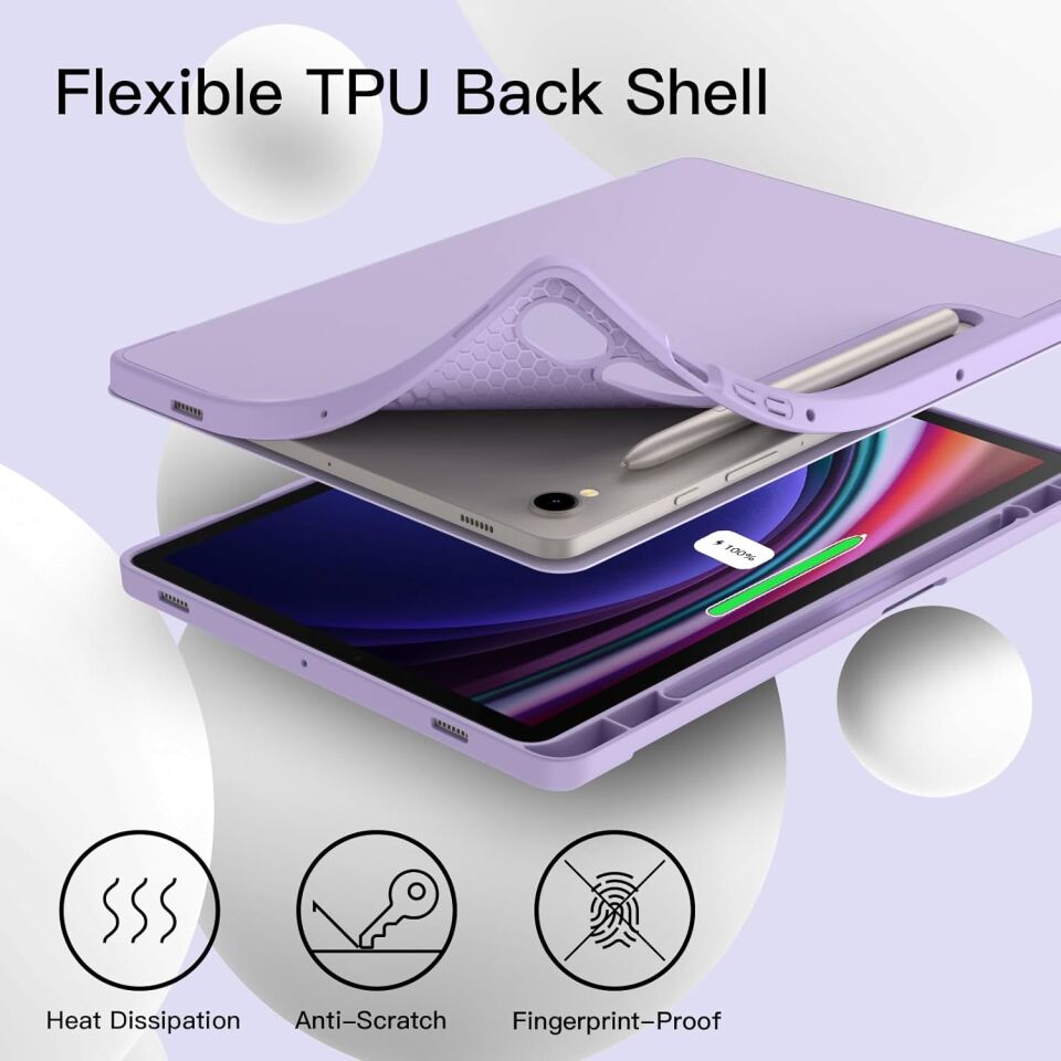 Samsung Galaxy Tab S9 Kalem Şarjına Uygun Kalemlikli Uyku Modlu Stromix Standlı Kapaklı Kılıf Sm- X710 Lila