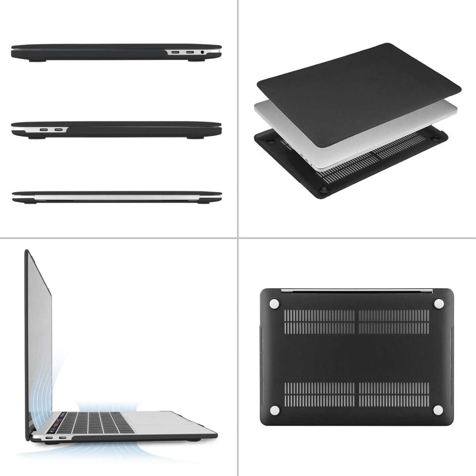 Apple MacBook Pro 16.2 M3 Çipli 2024 Darbelere Dayanıklı Ön Arka Clear Parlak Kapak Kılıf A2991 Siyah