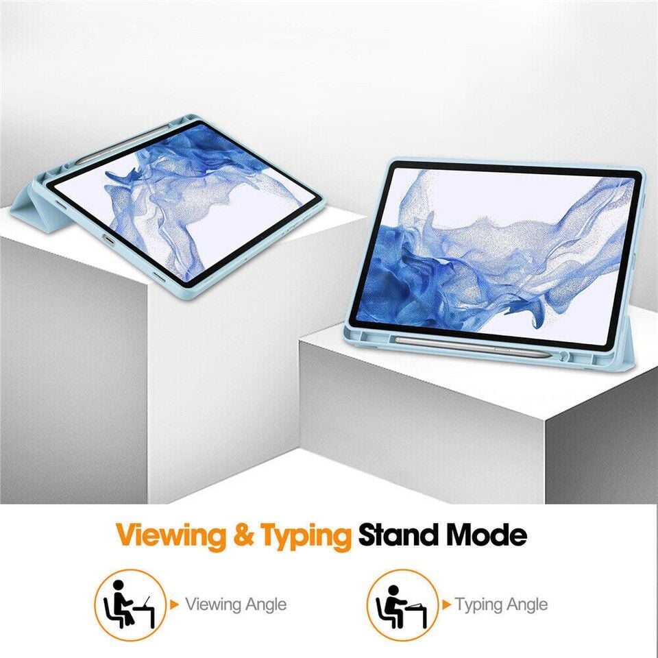 Samsung Galaxy Tab S9 Fe Kalem Şarjına Uygun Kalemlikli Uyku Modlu Stromix Standlı Kapaklı Kılıf Sm- X510 Açık Mavi